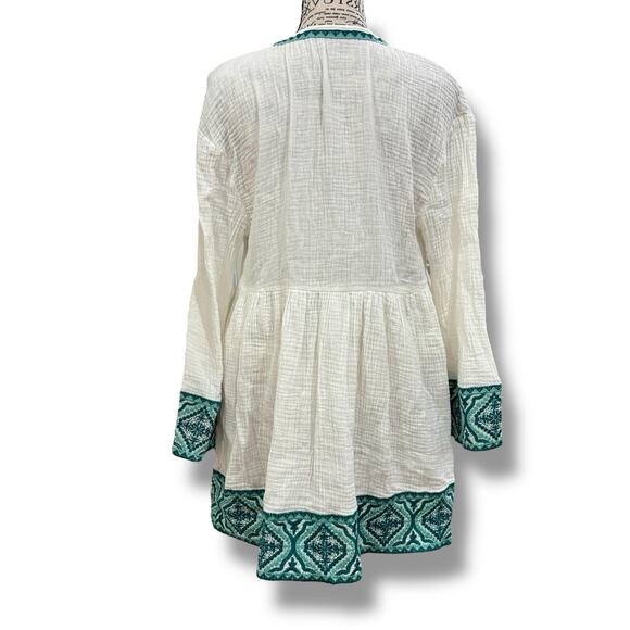 Zara Size M White Green Embroidered Cotton Gauze Mini Dress Boho Swim Cover $129 - Picture 6 of 6